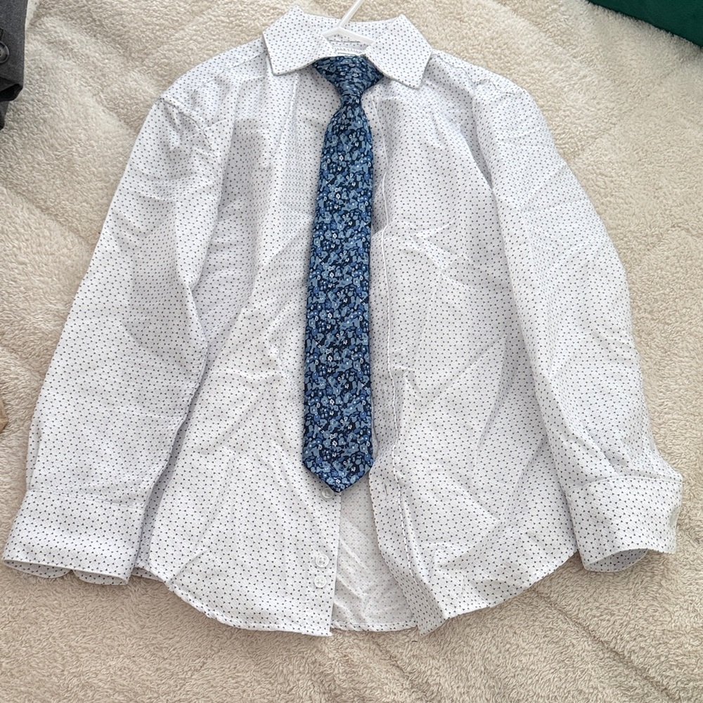 Kids White Polka Dot Button Down Shirt